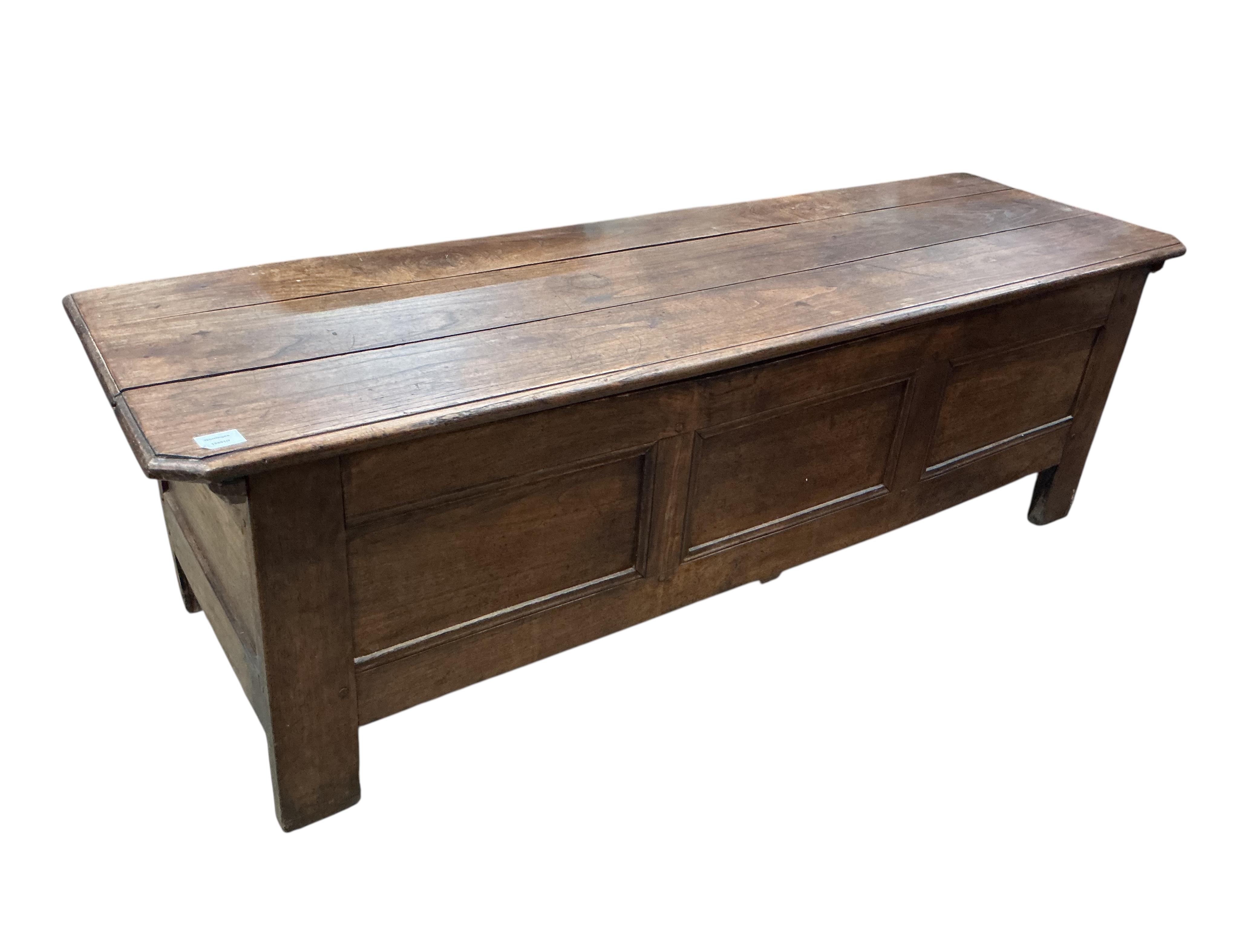 An 18th century Continental oak coffer, width 172cm, depth 53cm, height 53cm